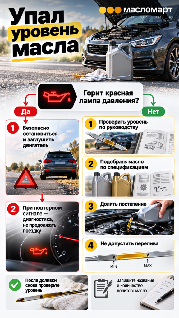 Что делать при низком уровне масла и сигнале давления